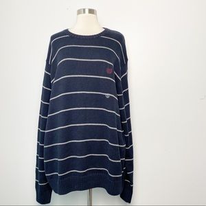 NWT Chaps Knit Crew Neck Pullover Sweater Navy Blue & White Striped Men's XXL